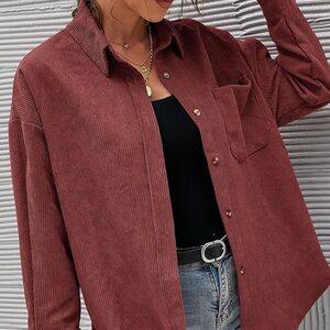 3/$10 Burgundy Relaxed Fit Corduroy Button-Up Shirt